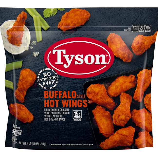 Tyson Fully Cooked Bone-In Buffalo Style Hot Chicken Wings Frozen (64 oz.)