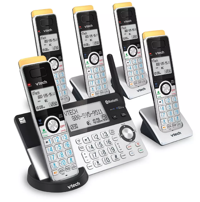 Vtech 5-Handset Cordless Phone with Super Long Range, Bluetooth Connec ...