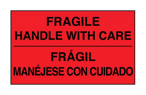 Bilingual English/Spanish Labels - "Fragile/Handle with Care", 3 x 5"