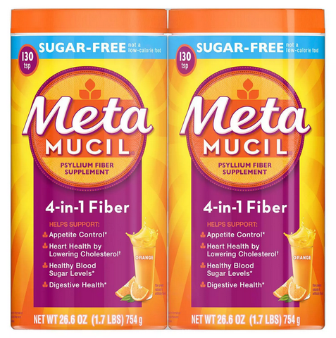 Metamucil Fiber 4-in-1 Psyllium Sugar-Free Fiber Supplement Powder. Orange (26.6 oz. 2 pk.)
