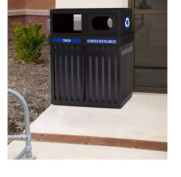 ArchTec Parkview Double Trash/Recycle Bin, Black, 50 gal. Openbax
