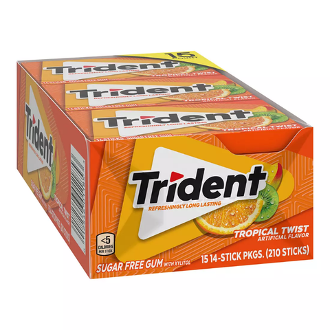 Trident Tropical Twist Sugar-Free Gum. 15 pk. 14 ct.