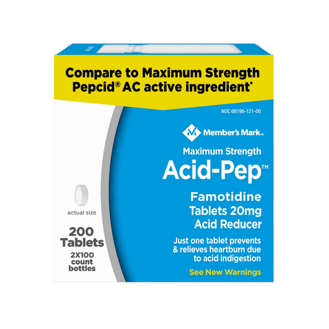 Member’s Mark Acid-Pep Famotidine Tablets. 20 mg. (2pk. 100 ct./pk.)