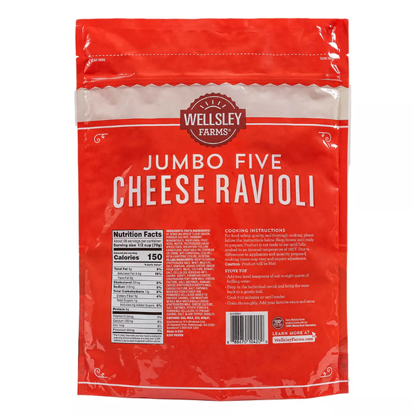 Wellsley Farms Five Cheese Jumbo Ravioli. 4 lbs. – Openbax