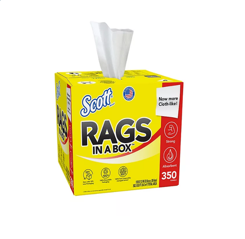 Scott Rags In a Box, White, All Purpose (350 Sheets/Box)