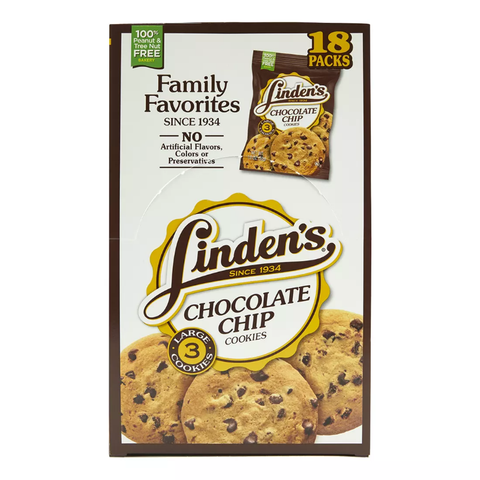 Linden's Chocolate Chip Cookies. 3 ct. 18 pk.