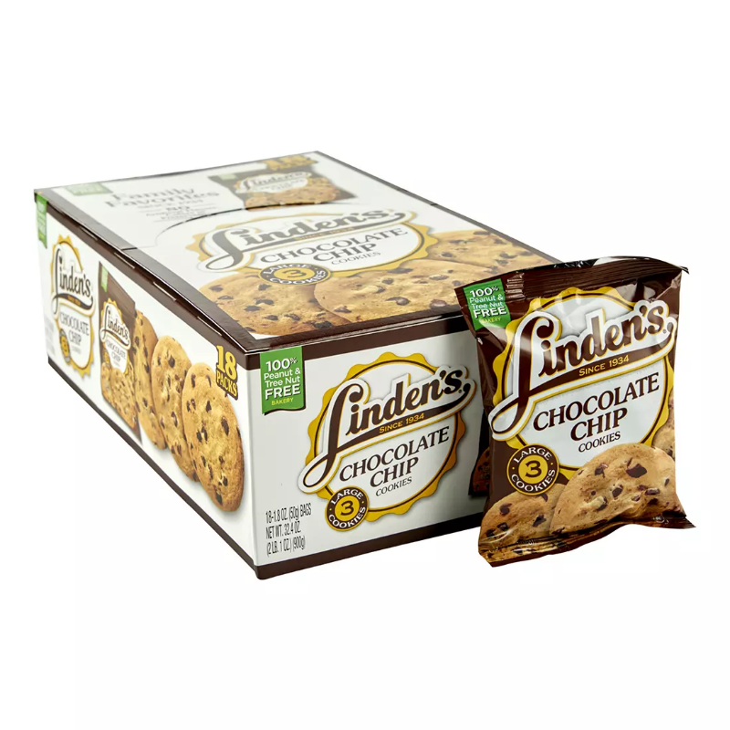 Linden's Chocolate Chip Cookies. 3 ct. 18 pk. Openbax