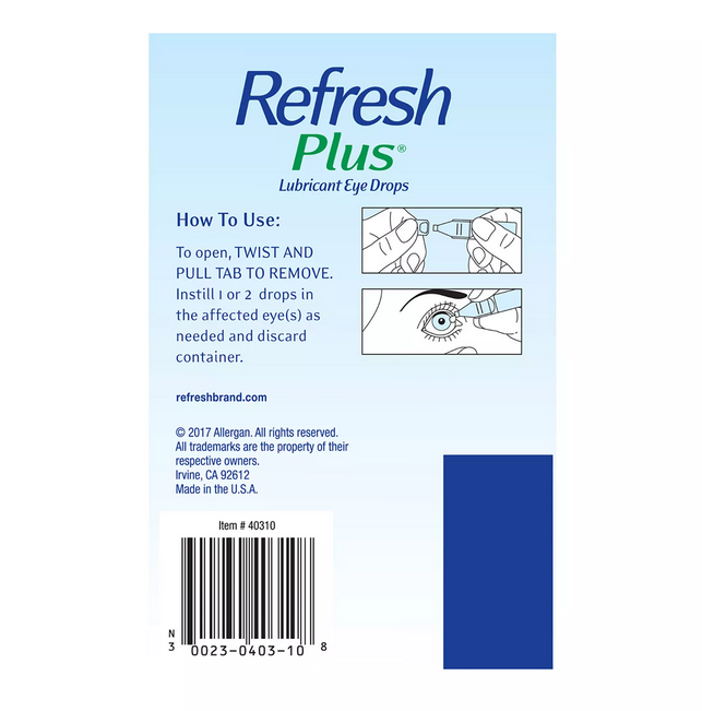 Refresh Plus Lubricant Eye Drops. Single-Use Vials (100 ct.)