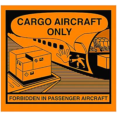 Air Labels - "Cargo Aircraft Only/Forbidden in Passenger Aircraft", 4 3⁄8 x 4 3⁄4"