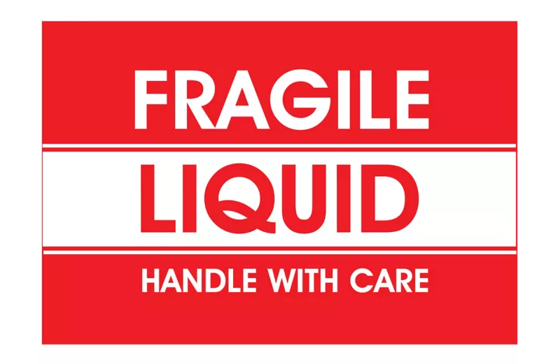 "Fragile Liquid/Handle with Care" Label - 2 x 3"
